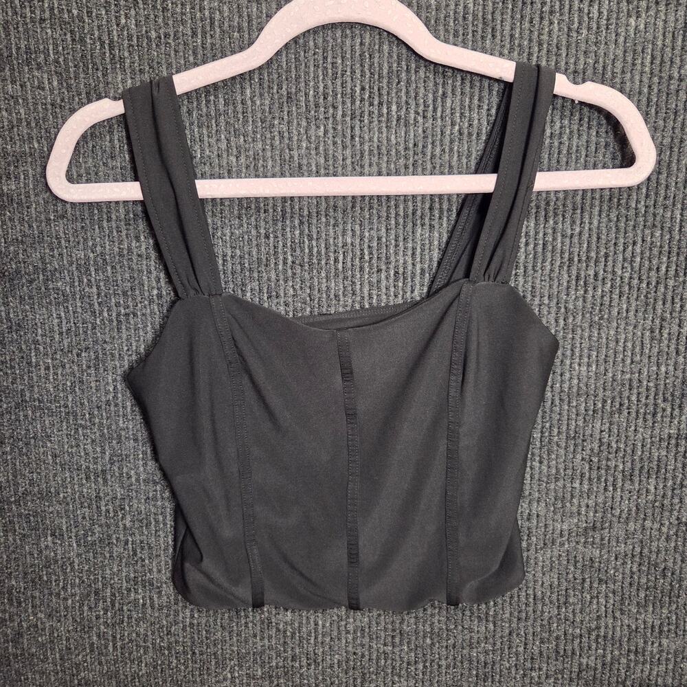 ​Lulus Whimsygoth Black Bustier Crop Top Size M Corset Seam Thick Strap